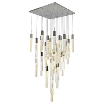 25-Light Chrome Metal Chandelier With Clear Bubble Crystal Accents
