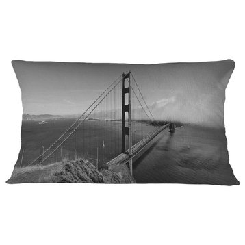 Golden Gate Bridge in Gray Panorama Sea Bridge Throw Pillow, 12"x20"