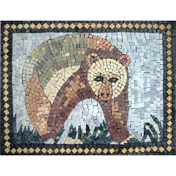 Bear, Marble Mosaic, 12"x16"