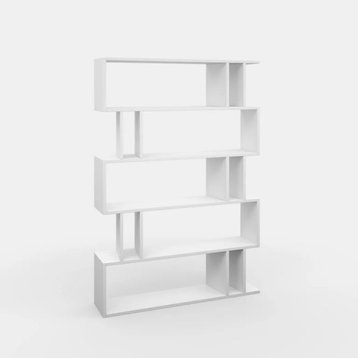 Modern Bookcase, Wooden Construction With Open Comparments, White