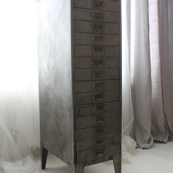 Felix Tall & Narrow Reclaimed Vintage Industrial 1940s Steel 15 Drawer Cabinet - Filing Cabinets