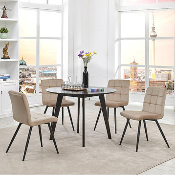 Set of 4 Nine-Grid Tufts Velvet Side Chairs, Khaiki