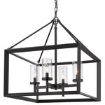 Golden Lighting - Smyth 4 Light Chandelier With Clear Glass Shade - Modern lanterns featuring a handsome beveled cage design make an elegant statement in the Smyth collection. Clean geometry creates contemporary style with steel candles and candelabra bulbs encased in select glass options. The fixtures are offered in a variety of finishes.