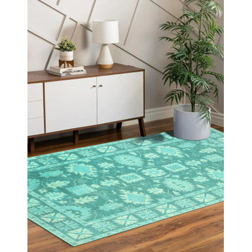 Green Traditional Oriental Overdyed Area Rug