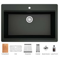 Karran Top Mount 33" Single Bowl Quartz Workstation Kitchen Sink, Black