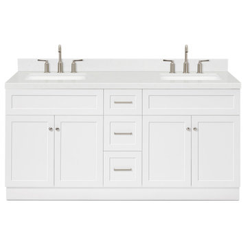 Ariel Hamlet 72" Double Rectangle Sink Bathroom Vanity, Carrara Quartz, White