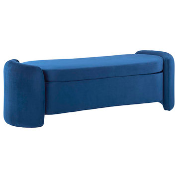 Nebula Upholstered Velvet Bench, Midnight Blue