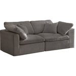 Meridian Furniture - Cozy Velvet Upholstered Comfort 2-Piece Modular Sofa, Gray - Bring home this Cozy sofa for a fresh new look. Embrace casual elegance with this Cozy velvet cloud-like comfort modular fiber-filled seating option. Handsome from all angles, this piece features soft Gray velvet upholstery to make it an easy fit in any room. This modular piece can be combined with other items in the Cozy collection to create a seating group of your dreams. The cushions on this piece are exceptionally comfortableand filled with fiber for luxury that you deserve as you rest and relax.