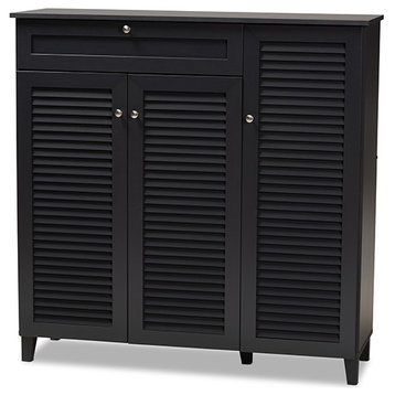 Coolidge Dark Grayed 11-Shelf Wood Shoe Storage Cabinet With Drawer