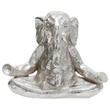 Polyresin 8" Meditating Elephant, Silver