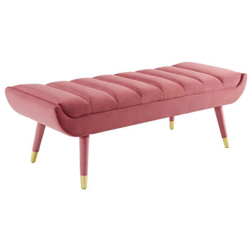 Suzi Dusty Rose Channel Tufted Performance Velvet Accent Bench