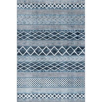 nuLOOM Ginnie Machine Washable Moroccan Tribal Area Rug, Blue 6' 7" x 9'