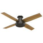 Hunter Fans - Hunter Dempsey 52" Indoor Flush Mount Ceiling Fan in Noble Bronze - A contemporary fan with mass appeal, the Dempsey will fit flawlessly in your home's modern interior design. The beautiful, clean finish options work together with the high contrast of angles throughout the design to create a look that will keep your space looking current and inspired. The 52-inch blade span will keep the large rooms in your home feeling cool. We have a full collection of Dempsey fans so you can keep a consistent look while tailoring the size and features to each room in your house.Specially designed low-profile housing fits flush to the ceiling making it ideal for use in rooms with low ceilings less than 9'Noble Bronze finishIncludes Handheld Remote for easy speed adjustment from anywhere in the roomRated for indoor spaces onlyReversible 3-speed WhisperWind® motor delivers ultra-powerful air movement with whisper-quiet performance so you get the cooling power you want without the noise you don’t3 SpeedsLimited Lifetime Motor Warranty is backed by the only company with over 125 years in the fan business  This light requires 1 ,  Watt Bulbs (Not Included) UL Certified.