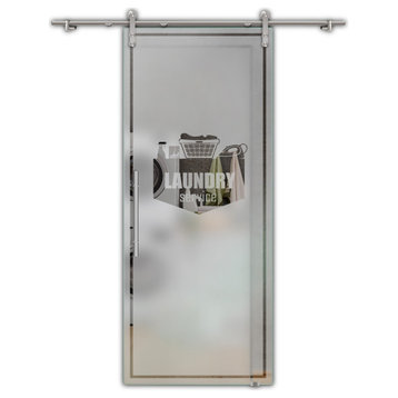 Sliding Glass Door With Elegant Engravings For Laundry Room  V1000, 32"x81", Semi-Private
