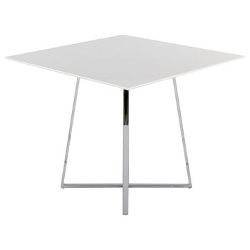 Cosmo Square Dining Table, Chrome Metal, White Wood