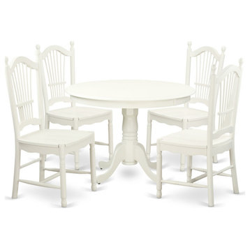 5 Pc Set With A Round Dinette Table And 4 Wood Dinette Chairs, Linen White