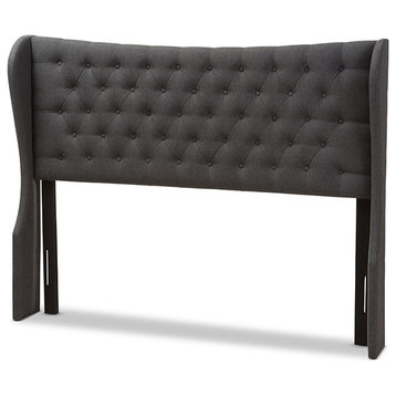 Cadence Dark Gray Button-Tufted Queen Size Winged Headboard