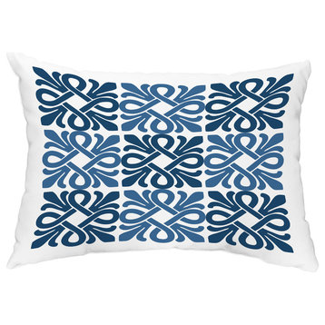 Tiki Square 14"x20" Abstract Decorative Outdoor Pillow, Blue