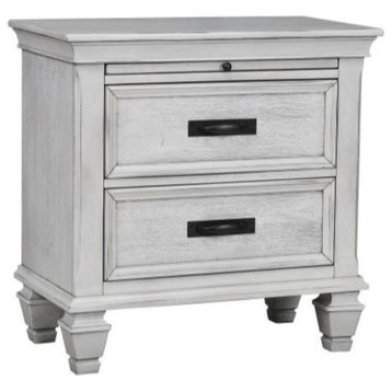 Benzara BM182751 Wooden Nightstand with 2 Drawers and 1 Pull-Out Tray, White