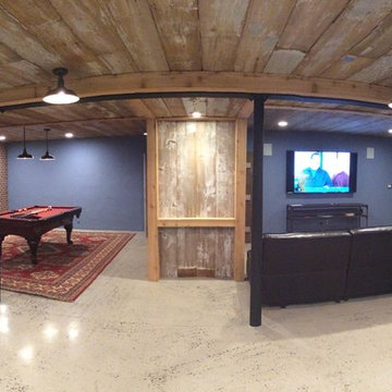 Finished Basement with Re-Claimed Barnboard Ceiling
