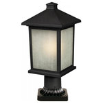 Z-Lite - Black Holbrook 1 Light Outdoor Post Light with Seedy Glass Shade - The solid timeless styling of this medium outdoor pier mount makes this a versatile fixture suiting both traditional and modern styles.  Clean white seedy glass panels are paired with a finish of black to create a very inviting look. Made of cast aluminum this fixture is made to endure nature regardless of the season.