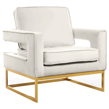 Noah Velvet Upholstered Accent Chair, Cream, Gold Base