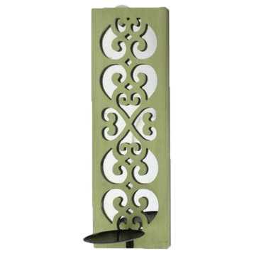 17" x 5" x 6" Green, Wood, Mirror Candle Holder Sconce