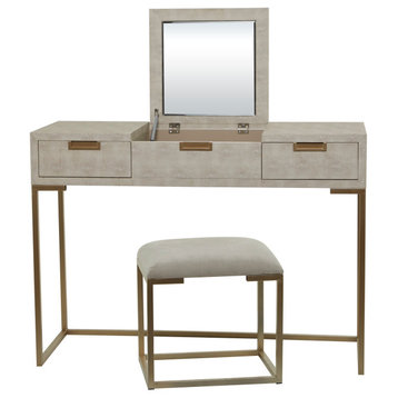 Contemporary Light Gray Wood Vanity With Stool 562378
