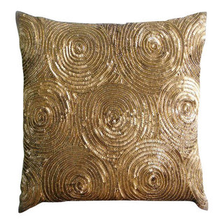 18'' x 18'' Modern Black Abstract Gold feather Throw Pillow Cover Silk  Cushion Protector