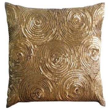 Gold Spiral 16"x16" Silk Throw Pillows Cover, Golden Touch