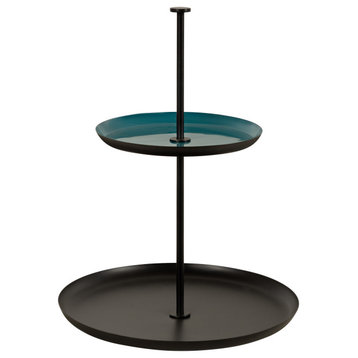 Laranya Tiered Round Decorative Tray, Teal/Black 12x12x15