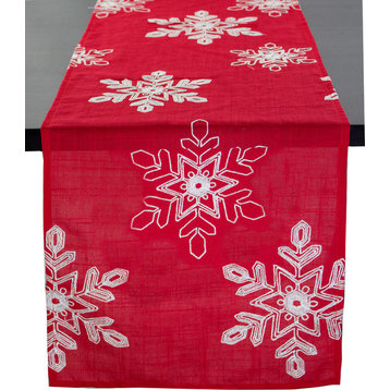 Embroidered White Snowflake Holiday Christmas Table Runner, 16"x108"