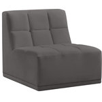 Meridian Furniture - Relax Velvet Upholstered Armless Chair, Grey - Bolster a contemporary vibe in your living room with this Relax grey velvet armless chair. Soft grey velvet upholstery offers delicate comfort, making this chair cozy for anyone who sits in it. Biscuit tufting gives this chair texture and its lack of arms creates modern style, adding extra comfort and elegance to your living space. It's modular design allows you to create infinite configurations, making it a versatile piece to add to your home. A latch underneath the chair makes it easy to attach to other pieces.