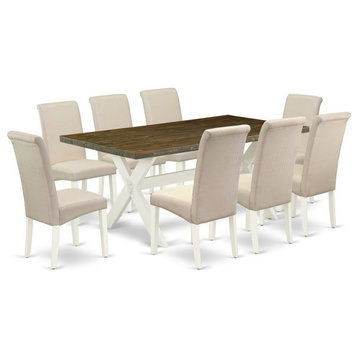 East West Furniture X-Style 9-piece Wood Dining Room Table Set in White
