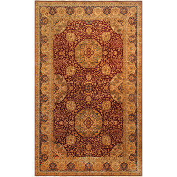 Pasargad Home Agra Hand-Knotted Lamb's Wool Area Rug-11' 2" X 18' 4", Red