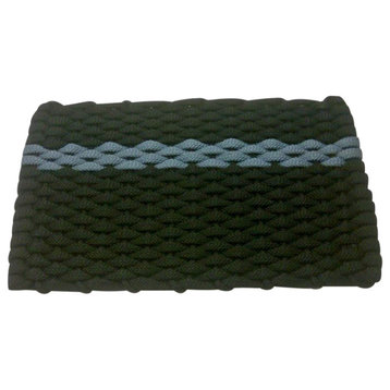 20"x34" Rockport Rope Mat, Navy With Offset Tan Stripe Navy Insert