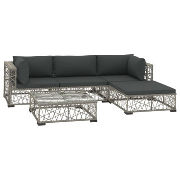 vidaXL Patio Lounge Set Outdoor Sectional Sofa Set 5 Piece Poly Rattan Gray