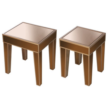 Mirrored Side Tables, 2-Piece Set, Brown