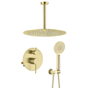Ceiling Mounted 2-Function Shower System, Rough, Valve, Brushed Gold