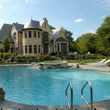 Glenview, IL Natural Swimming Pool and Raised Hot Tub