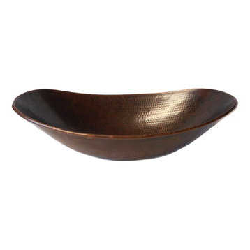 18" Oval Copper Bathroom Sink Canoa "Sleigh" Style in Brushed Sedona