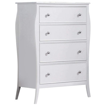 Unique Vertical Dresser, Curved Silhouette and Flared Legs With 4 Drawers, White