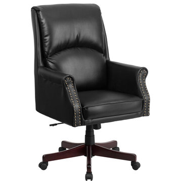 Beautiful High Back Pillow Leather Executive Office Chair , Black