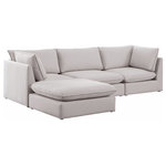 Meridian Furniture - Mackenzie Linen Textured Fabric 4-Piece Modular L-Shaped Sectional, Beige - Mix and match the pieces from the Mackenzie series to create a beautiful seating group that's perfect for the whole gang. These exceptionally crafted sofas, sectionals, and other components are meant to be put together into an infinite number of configurations based on your particular needs and space requirements. Each is upholstered from top to bottom in soft durable linen textured in your choice of colors. Attach the pieces of your choice easily thanks to the included attachment latches.