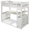 Pemberly Row Modern Solid Wood Twin Loft Bed with Desk and Dresser in White
