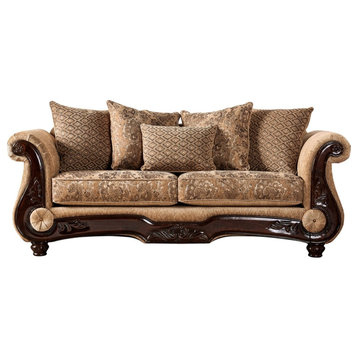 Furniture of America Rhodes Traditional Chenille Sofa in Gold and Bronze