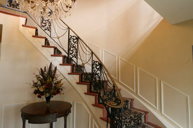 Inspiration for a timeless porcelain tile double front door remodel in Philadelphia with beige walls and a medium wood front door