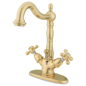 Kingston Brass Two-Handle Bathroom Faucet With Brass Pop-Up, Polished Brass