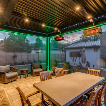 StruXure Adjustable Pergola with TRAX Lighting and Phantom Motorized Screens