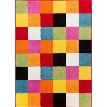 StarBright Bright Square Multi Modern Geometric Kids Area Rug 0953 3'3''x5'